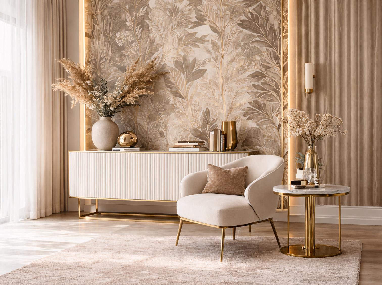 Close view of a professional wallpaper installation detail